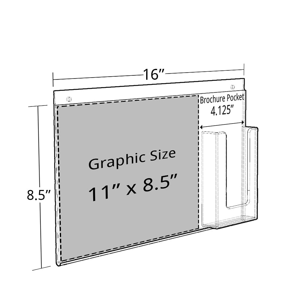 Azar Displays Wall-Mount Brochure Holders With Trifold Pockets, 8-1/2inH x 16inW x 1-1/4inD, Clear, Pack Of 2 Holders