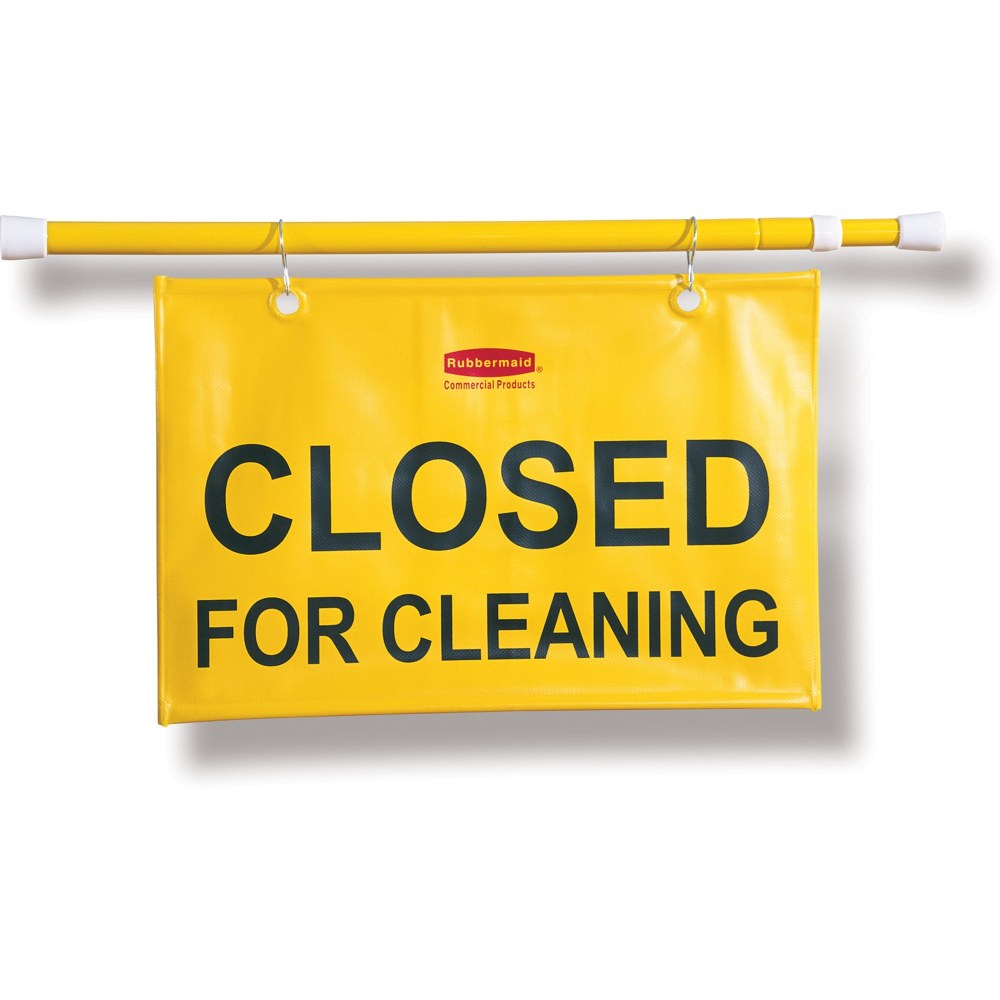 Rubbermaid Commercial Closed For Cleaning Safety Sign - 6 / Carton - Closed for Cleaning Print/Message - 50in Width x 13in Height x 1in Depth - Rectangular Shape - Hanging - Durable, Grommet - Yellow