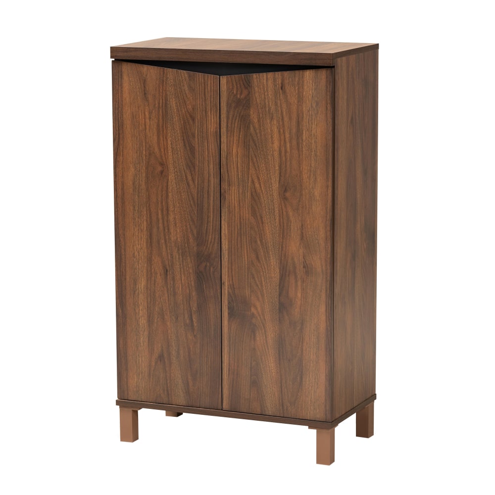 Baxton Studio Talon 24inW 2-Door Shoe Storage Cabinet, Walnut Brown/Gray