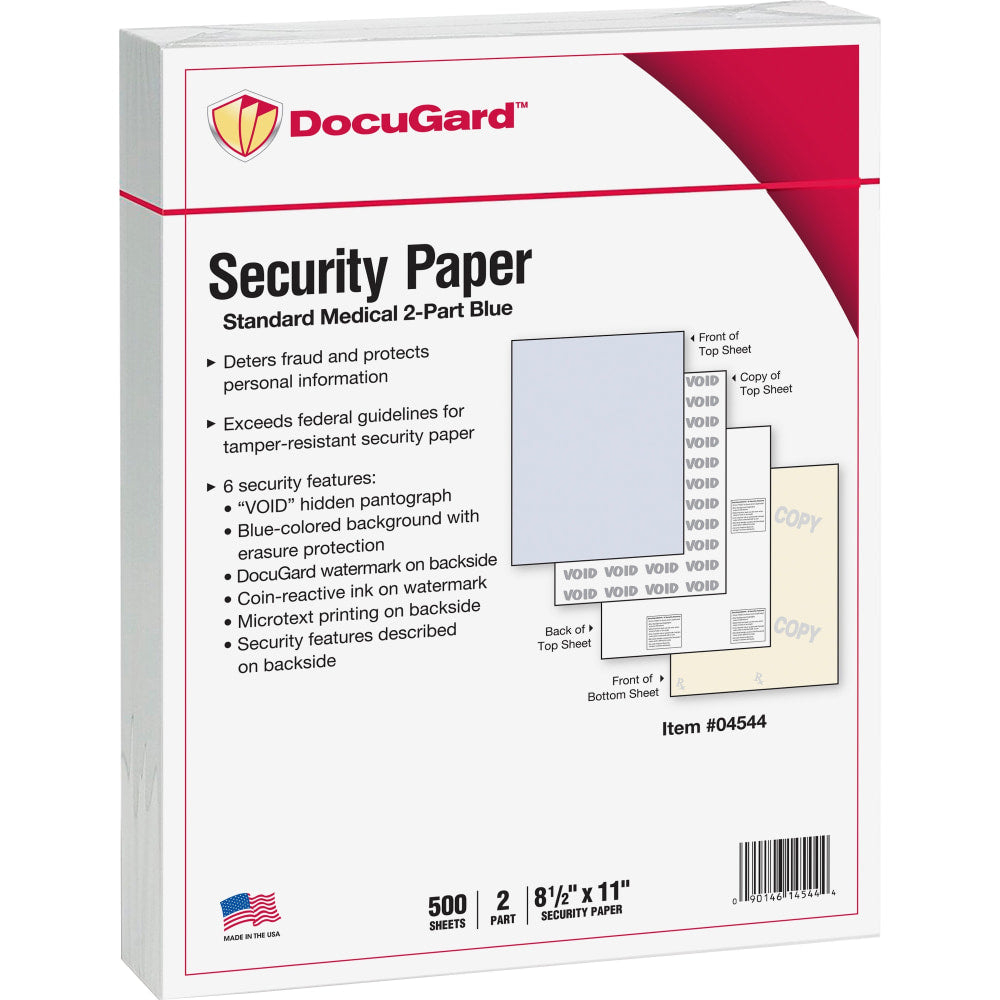 DocuGard Medical Prescription Papers And Business Checks, Standard Medical 6, 2-Part, 8 1/2in X 11in, Blue/Canary, Pack Of 250