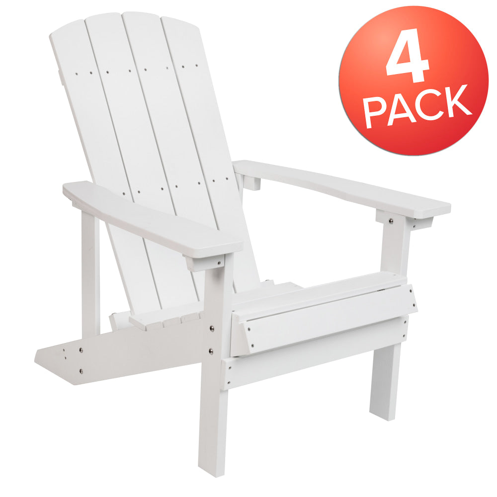 Flash Furniture Charlestown All-Weather Poly Resin Wood Adirondack Chairs, White, Set Of 4 Chairs