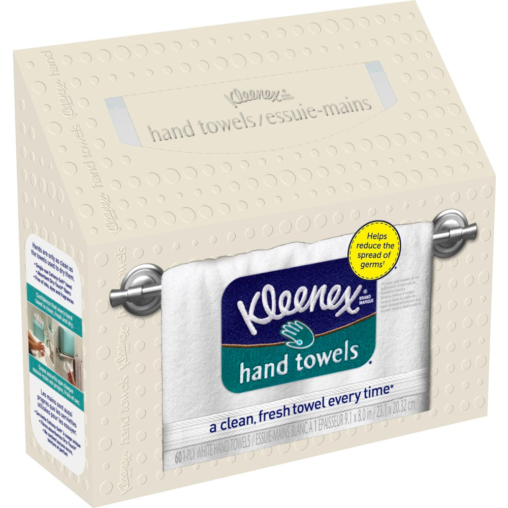 Kleenex Disposable 1-Ply Hand Towels, 8in x 9-1/8in, White, Box Of 60 Towels