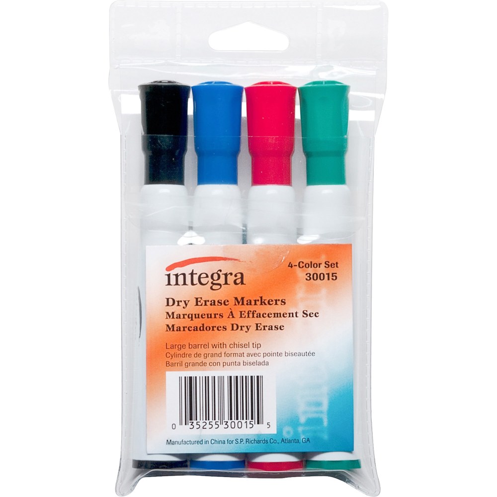 Integra Chisel Point Dry-erase Markers - Chisel Marker Point Style - Assorted - 4 / Set