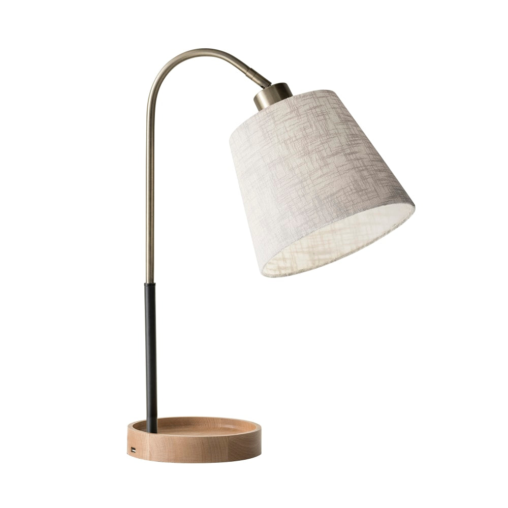 Adesso Jeffrey Table Lamp with USB Port, 21inH, Off-White Shade/Black/Brass Base