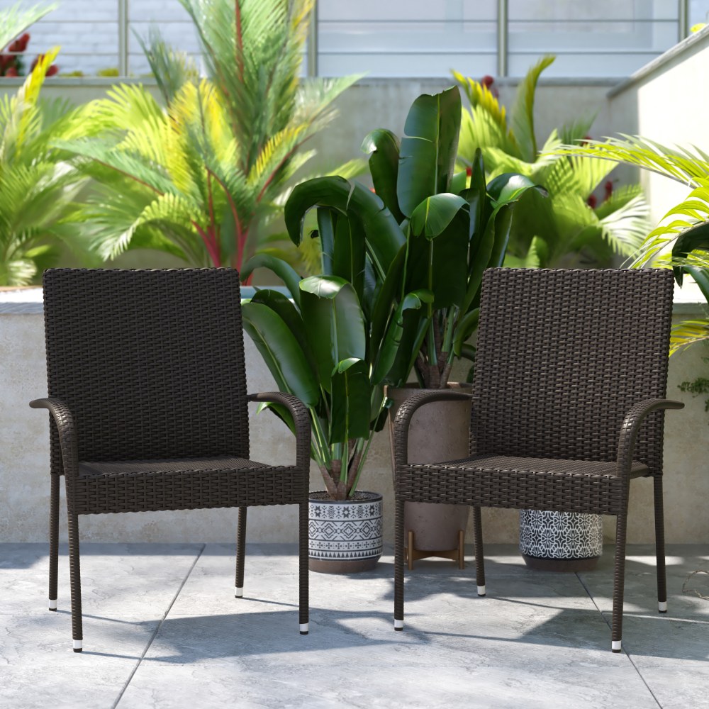 Flash Furniture Maxim Indoor/Outdoor Wicker Dining Chairs, Espresso, Set Of 2 Chairs