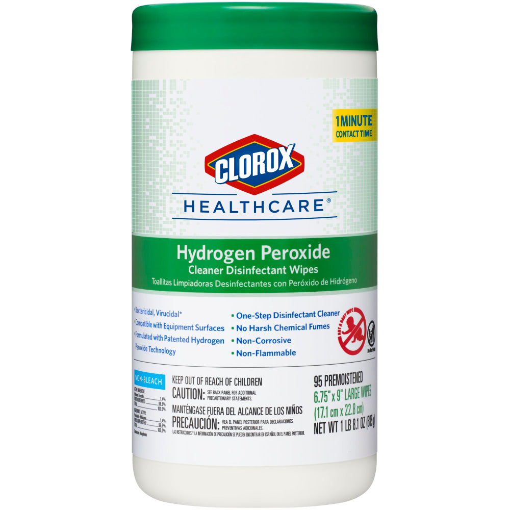 Clorox Healthcare Hydrogen Peroxide Disinfecting Wipes, 9in x 6 3/4in, Canister Of 95 Wipes