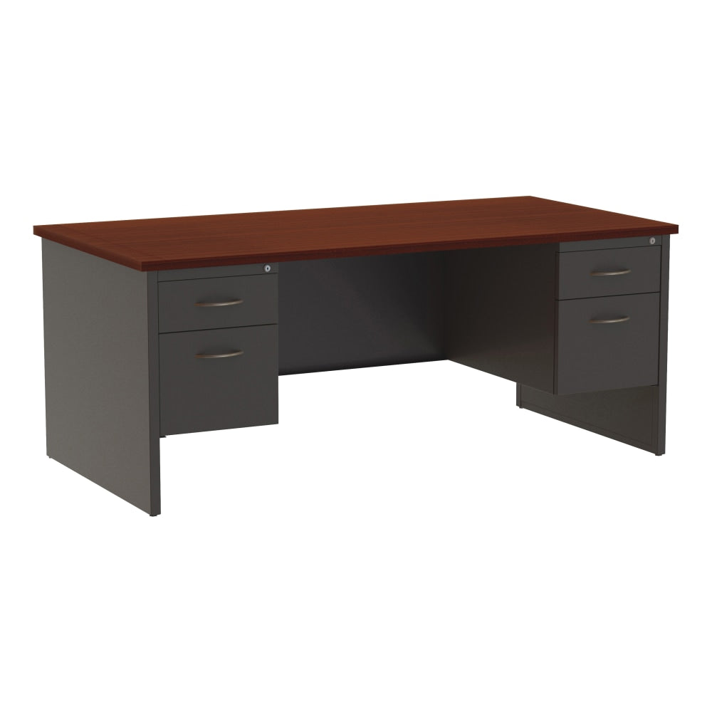 WorkPro Modular 72inW x 36inD Double-Pedestal Computer Desk, Charcoal/Mahogany