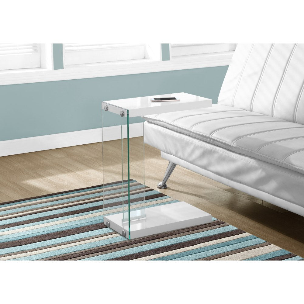 Monarch Specialties Accent Table With Glass Base, Rectangle, Glossy White