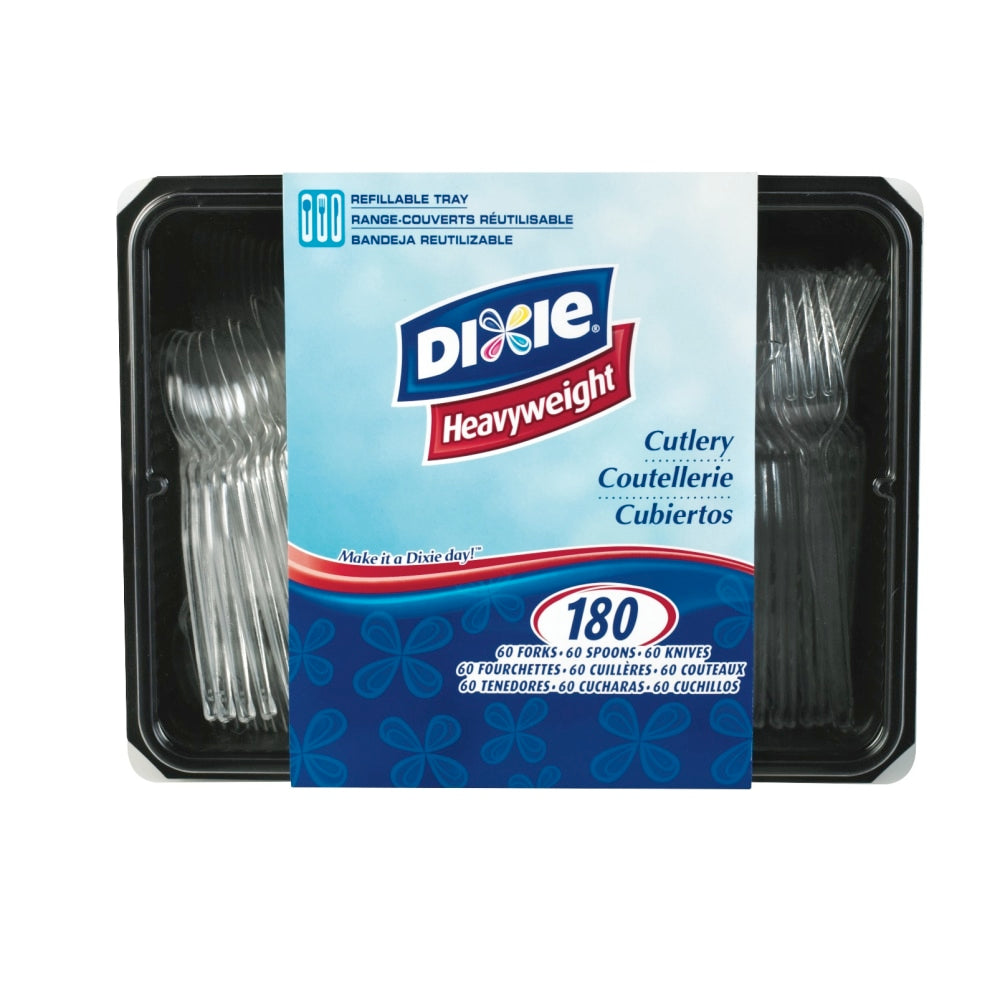 Dixie Plastic Utensils, Heavy-Weight Cutlery Variety Pack, Clear, Box Of 180 Utensils