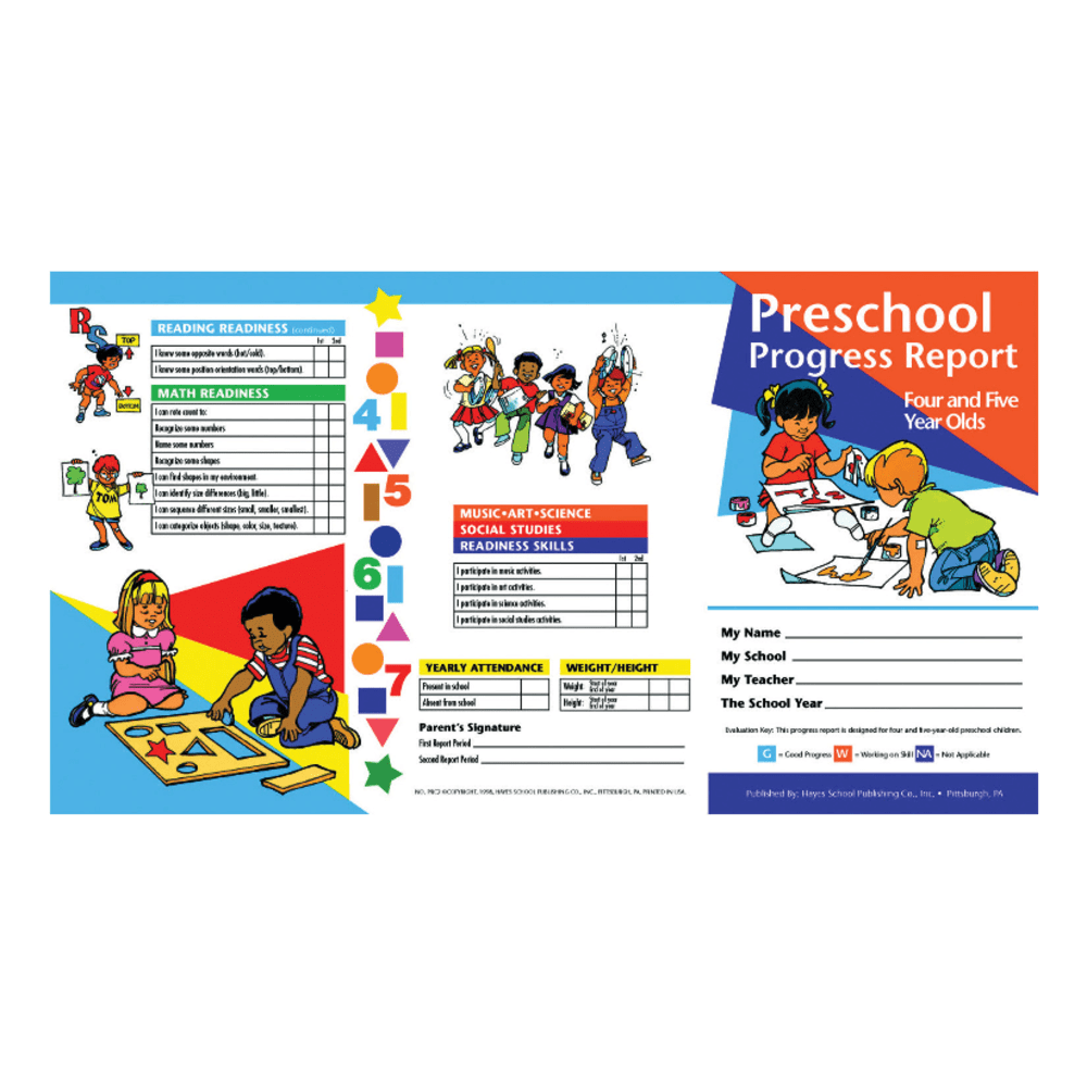 Hayes Preschool Progress Report Cards, Age 4-5, 10 Report Cards Per Pack, Set Of 6 Packs