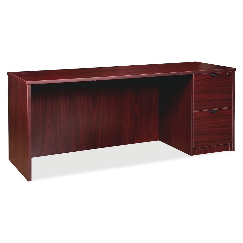 Lorell Prominence 2.0 66inW Right-Pedestal Credenza Computer Desk, Mahogany