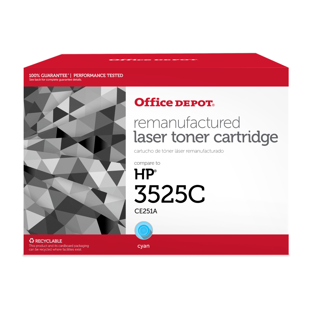 Office Depot Remanufactured Cyan Toner Cartridge Replacement For HP 504A, CE251A, OD3525C