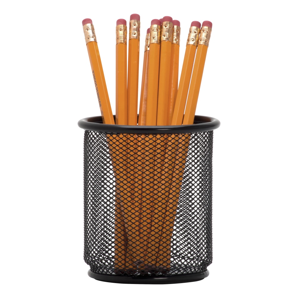 Lorell Mesh Pencil Cups, 3-1/2inH x 3-7/8inW x 3-7/8inD, Black, Box Of 6 Pencil Cups