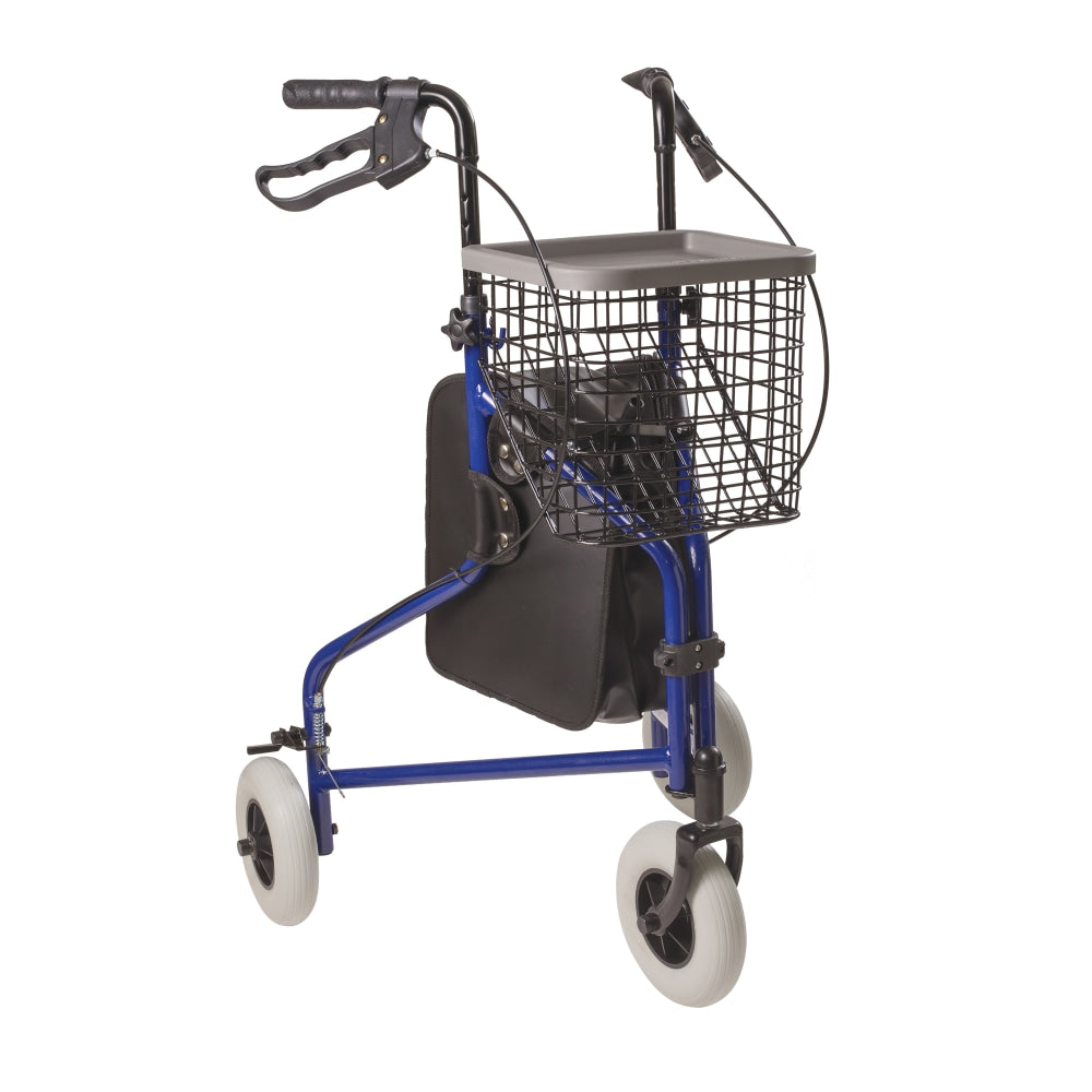 DMI Adjustable Aluminum Folding 3-Wheel Rollator Walker, 37in x 20in, Royal Blue