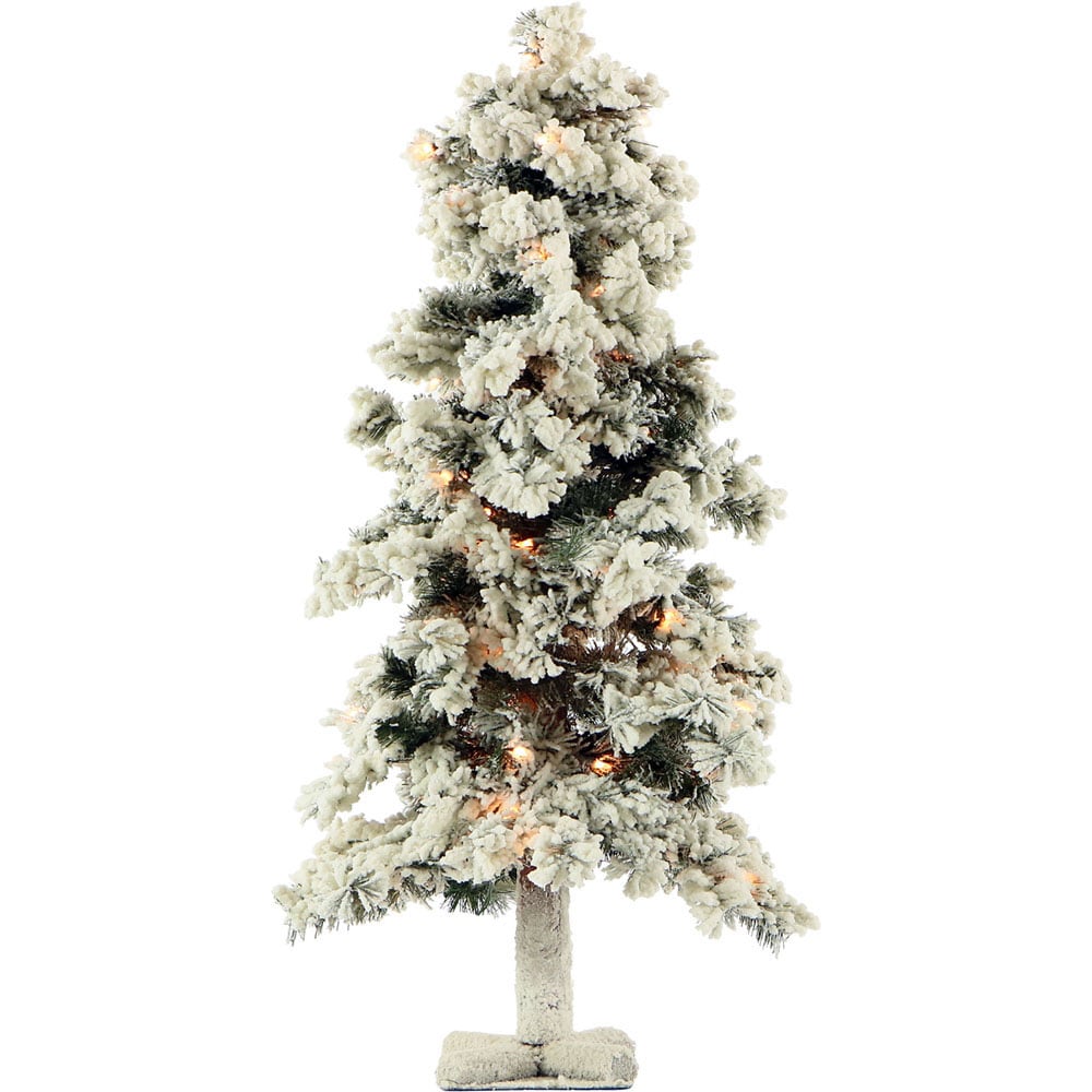 Fraser Hill Farm Artificial Snowy Alpine Trees With Clear Lights, 2ft