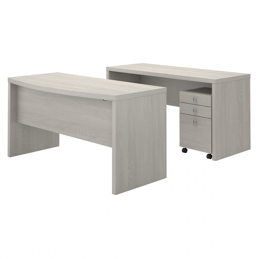 Bush Business Furniture Echo 60inW Bow-Front Computer Desk And Credenza With Mobile File Cabinet, Gray Sand, Standard Delivery