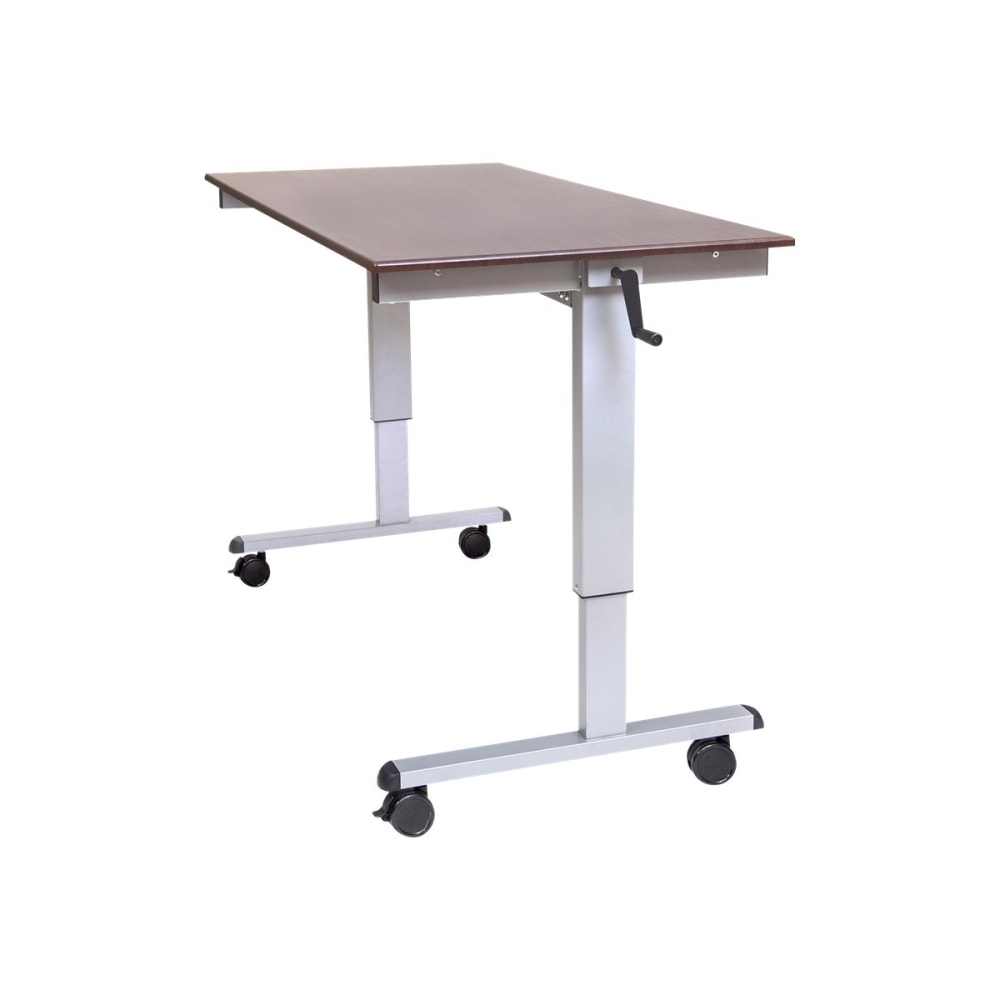 Luxor Crank 60inW Adjustable Stand Up Desk, Dark Walnut/Silver