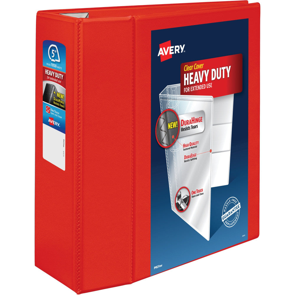 Avery Heavy-Duty View 3-Ring Binder With Locking One-Touch EZD Rings, 5in D-Rings, Red