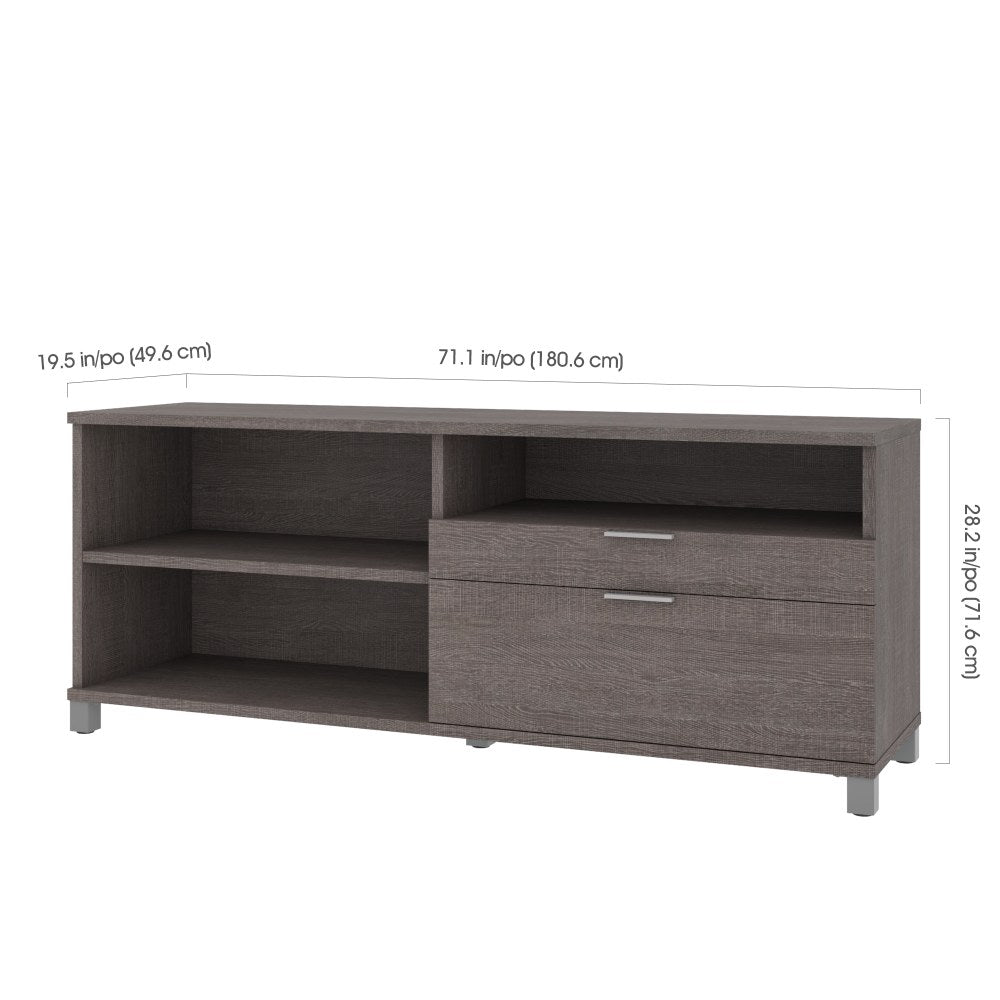 Bestar Pro-Linea 72inW Computer Desk Credenza With 2 Drawers, Bark Gray