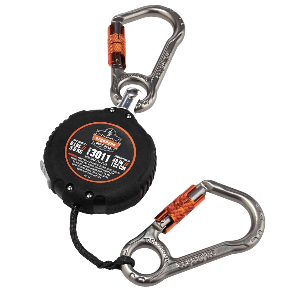 Ergodyne Squids 3011 Retractable Tool Lanyard With Carabiner Mount, 48in, Black