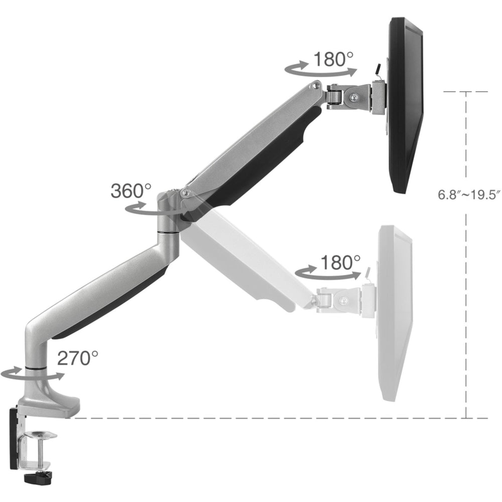 SIIG High Premium Aluminum Gas Spring Desk Mount - Single Monitor, VESA (75x75/100x100) - Mounting kit - for LCD display - aluminum - silver - screen size: 13in-32in - desk-mountable