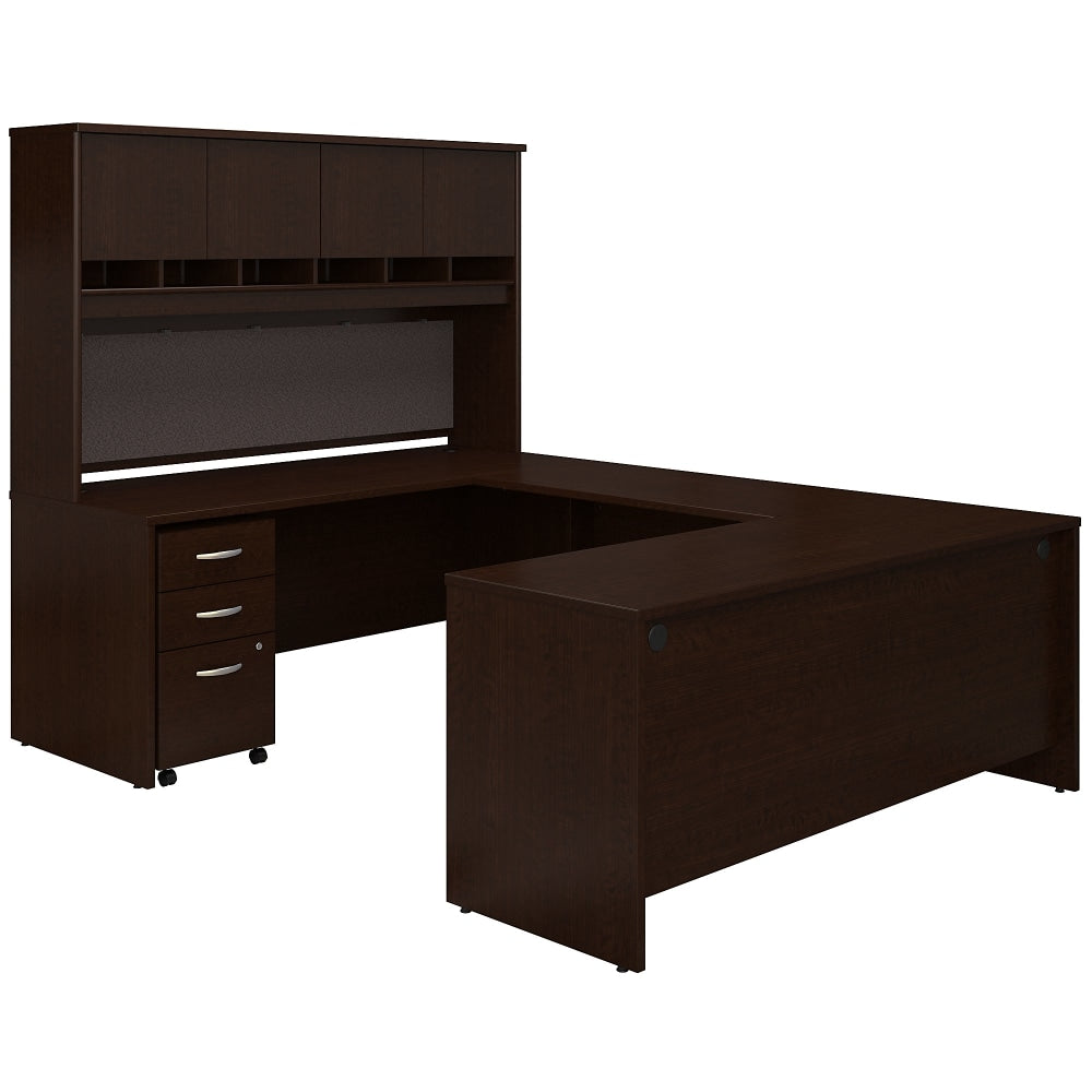 Bush Business Furniture 72inW U-Shaped Corner Desk With Hutch And Storage, Mocha Cherry, Standard Delivery