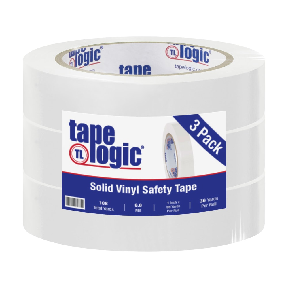 BOX Packaging Solid Vinyl Safety Tape, 3in Core, 1in x 36 Yd., White, Case Of 3