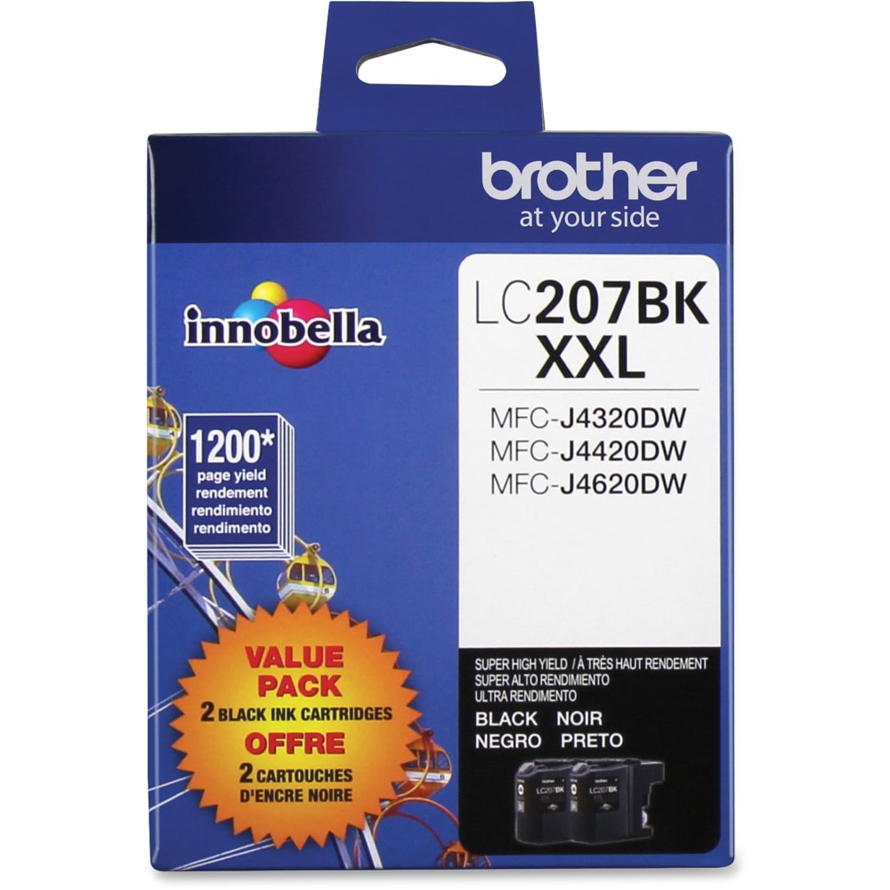 Brother LC207 Black Extra-High-Yield Ink Cartridges, Pack Of 2, LC2072PKS