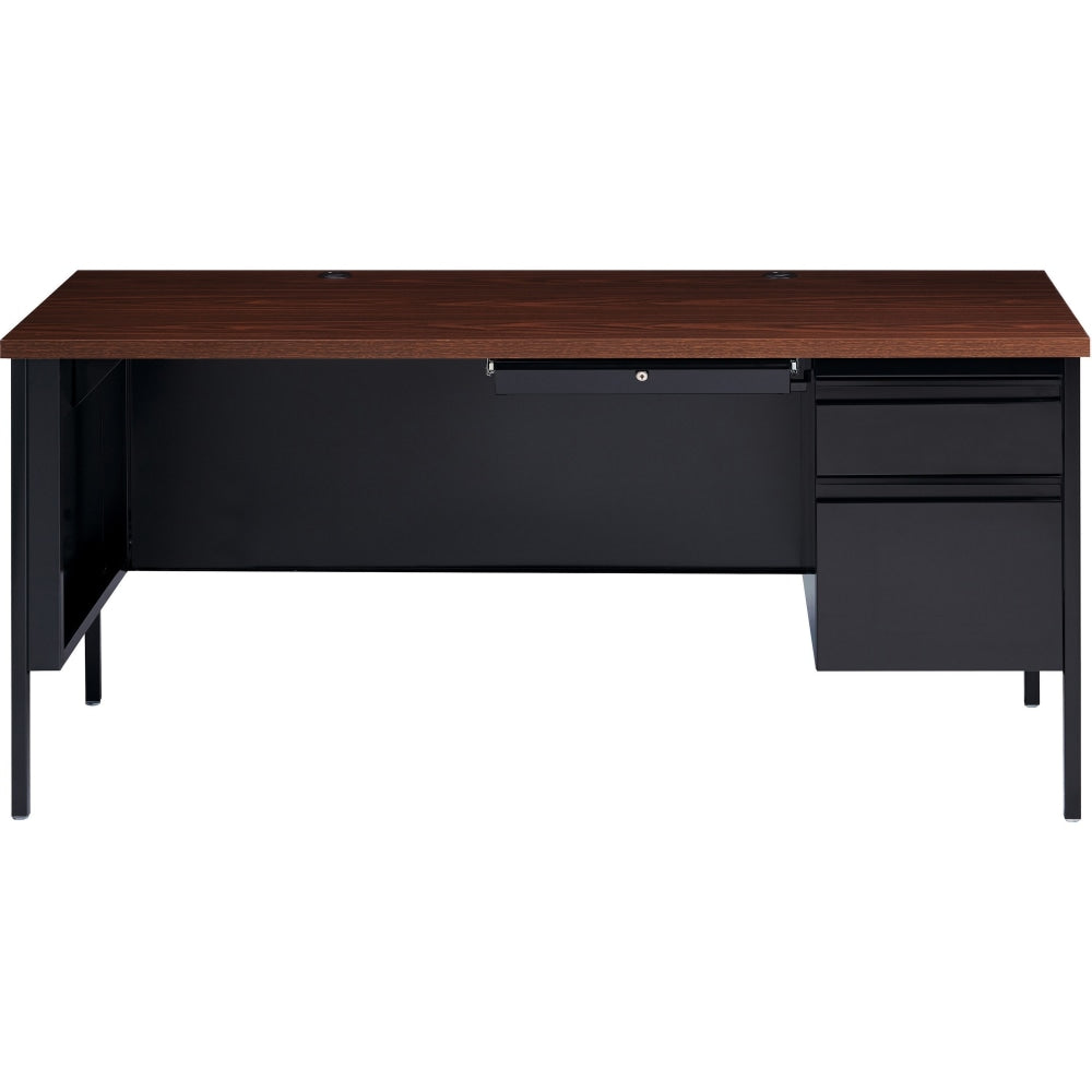 Lorell Fortress 66inW Steel Pedestal Computer Desk, Right, Black/Walnut