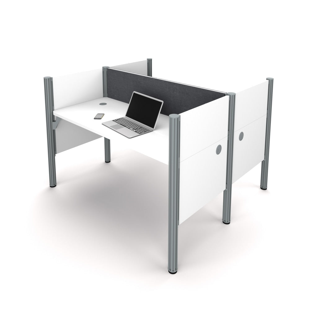 Bestar Pro-Biz 63inW Computer Desk Office Cubicles With Tack Boards And Low Privacy Panels, Gray/White