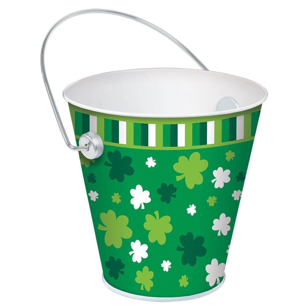 Amscan 430534 St. Patricks Day Metal Buckets, 4-1/2in x 4-1/2in x 4-1/2in, Green, Pack Of 6 Buckets