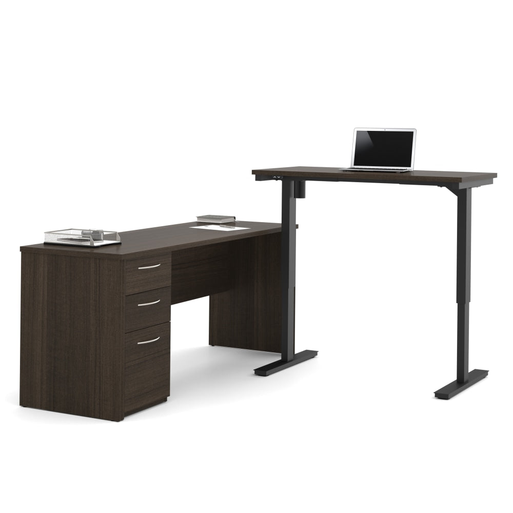 Bestar Embassy 72inW L-Shaped Standing Corner Desk With Pedestal, Dark Chocolate