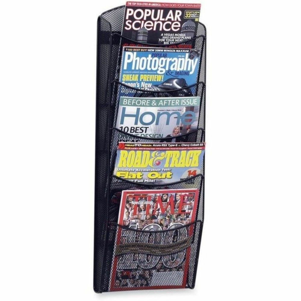 Safco 5-Pocket Mesh Magazine Rack, 28 1/3inH x 10 1/4inW x 3 1/2inD, Black