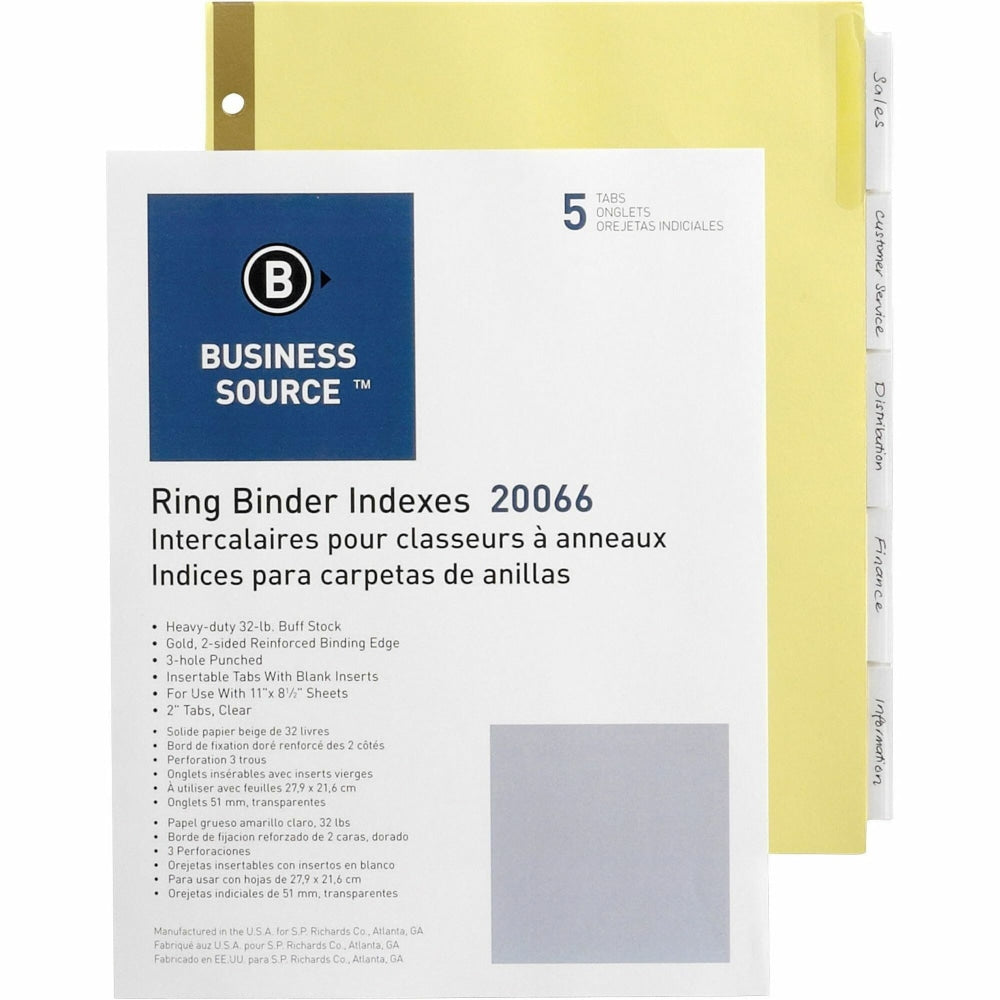 Business Source Insertable 5-Tab Ring Binder Indexes - 5 x Divider(s) - 5 Tab(s)/Set2in Tab Width - 8.5in Divider Width x 11in Divider Length - Letter - 3 Hole Punched - Buff Divider - Clear Tab(s)