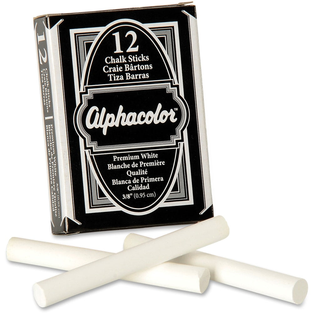 Quartet Alphacolor Chalk Sticks, 3-1/4in x 3/8in, Premium White, Box Of 12 Sticks