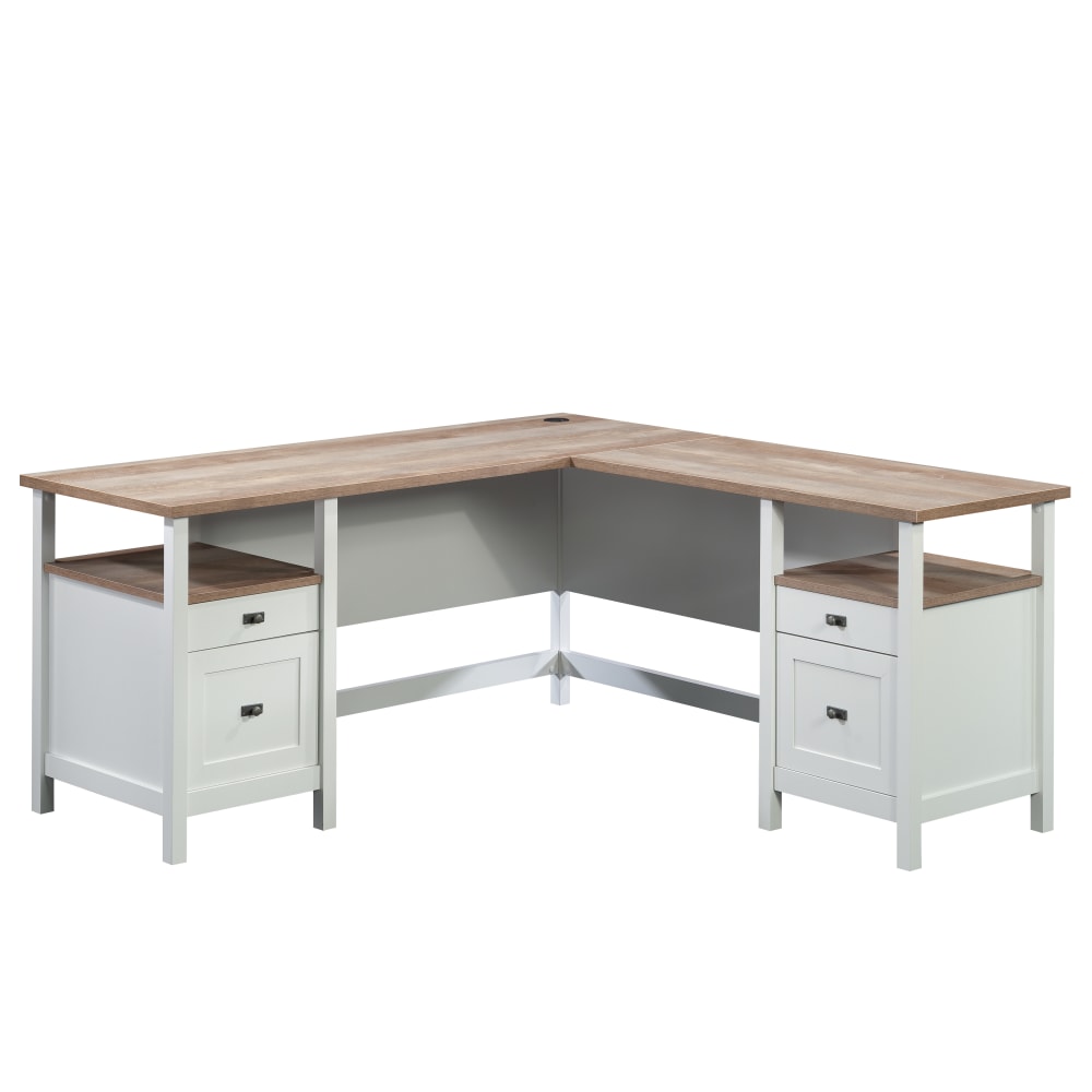 Sauder Cottage Road 65inW L Computer Desk With Drawers, White/Lintel Oak