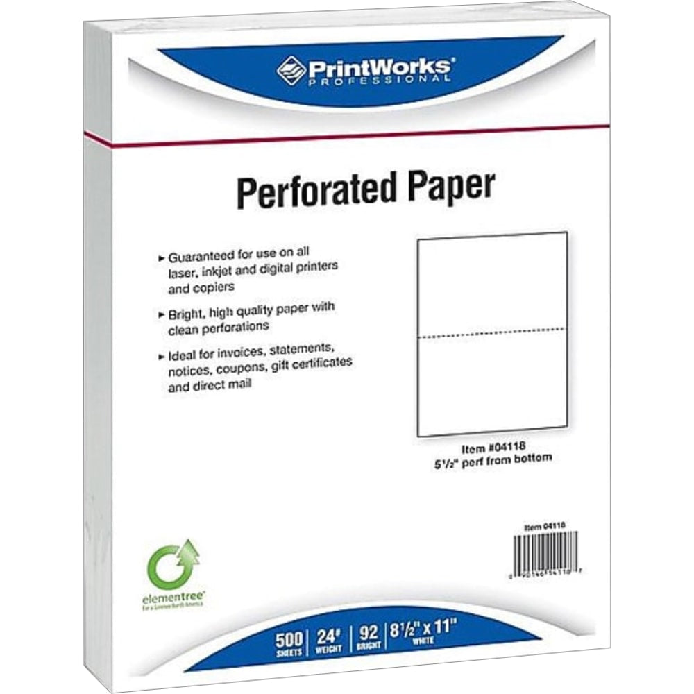 Paris Printworks Professional Inkjet Or Laser  Perforated Paper, 3-Part, Letter Size (8-1/2in x 11in), 500 Sheets Per Ream, Case Of 5 Reams, 92 Brightness, 24 Lb