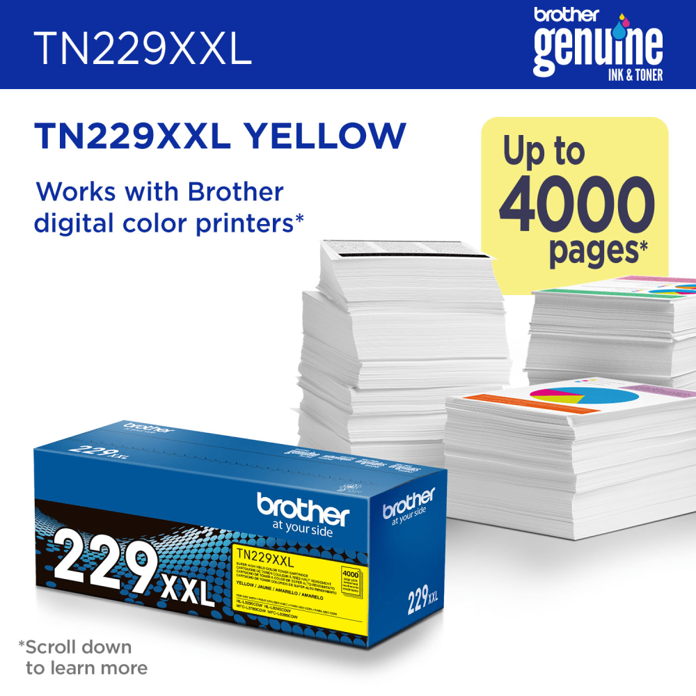 Brother TN229XXL Yellow Extra-High Yield Toner Cartridge, (TN229XXLY)