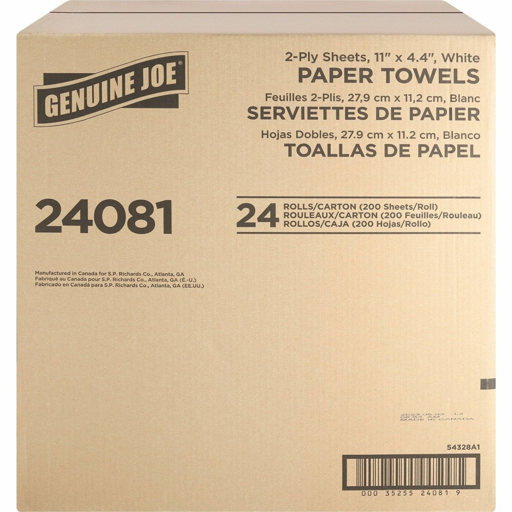 Genuine Joe 2-Ply Household Paper Towels, 100% Recycled, 100 Sheets Per Roll, Pack Of 24 Rolls