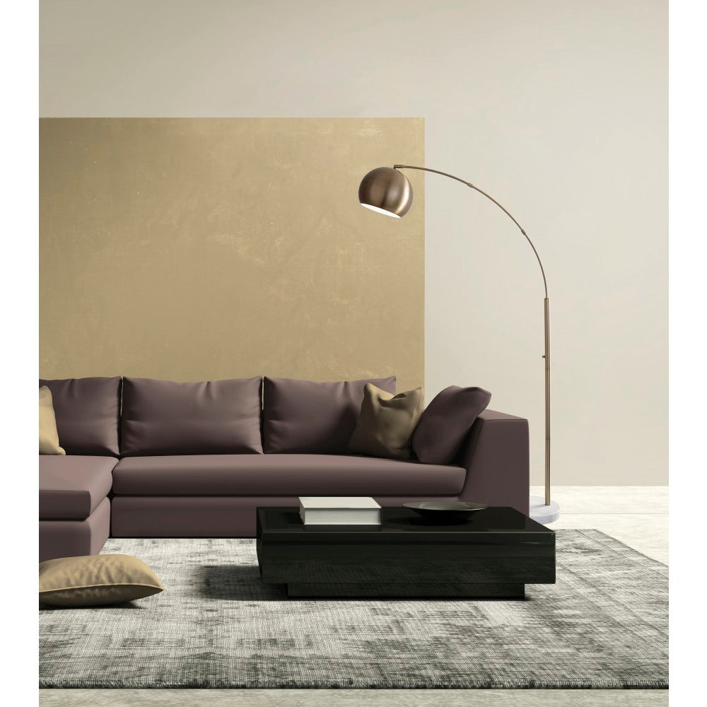 Adesso Astoria Arc Floor Lamp, 78inH, Antique Brass Shade/White Marble Base