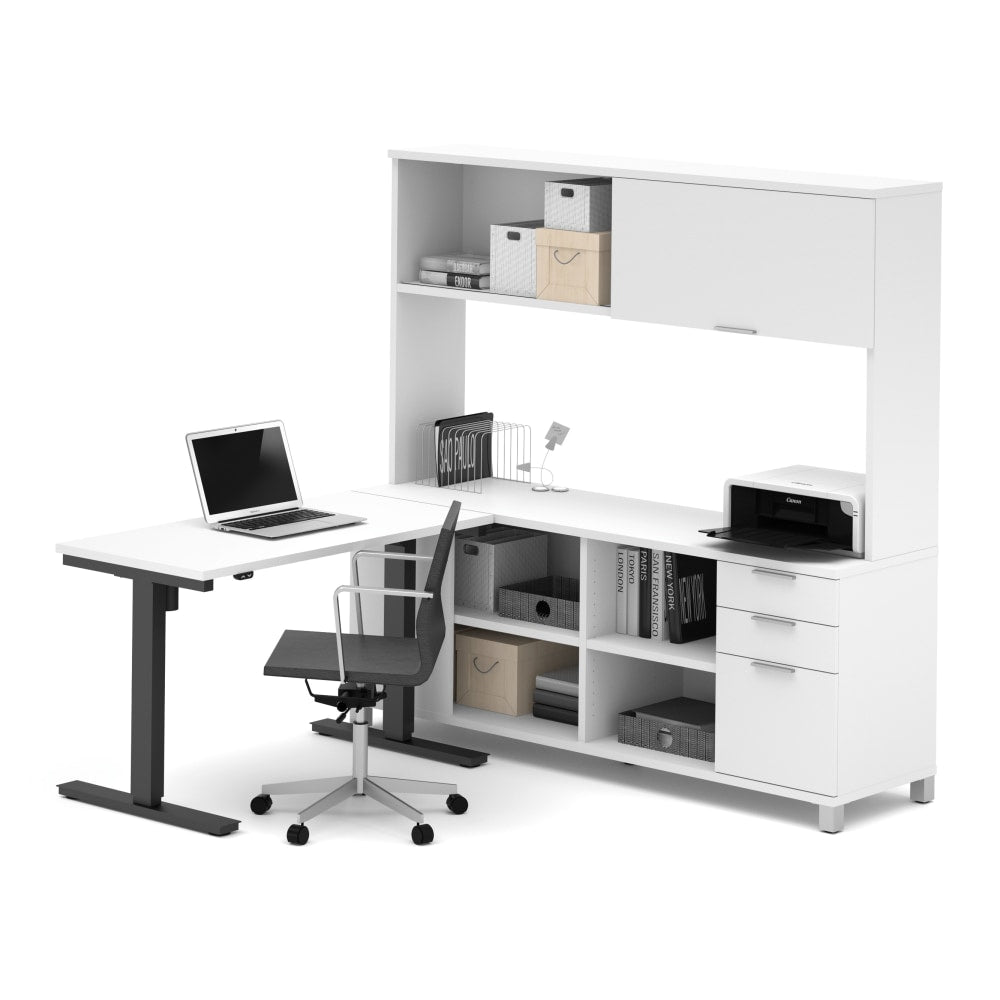 Bestar Pro-Linea 72inW L-Shaped Standing Corner Desk With Hutch, White