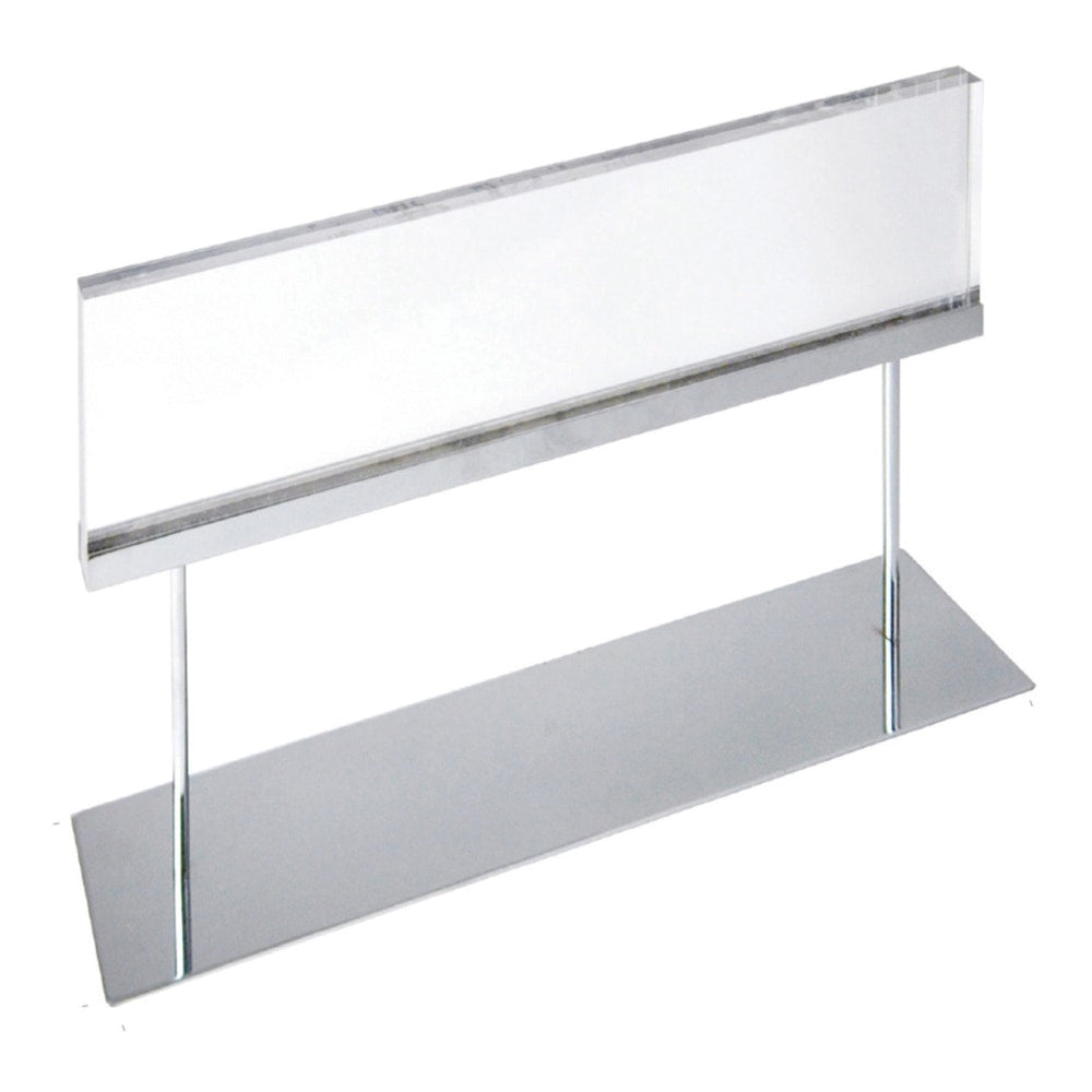 Azar Displays Elite Series Acrylic Horizontal Block Countertop Sign Holder, 6inH x 22inW, Chrome