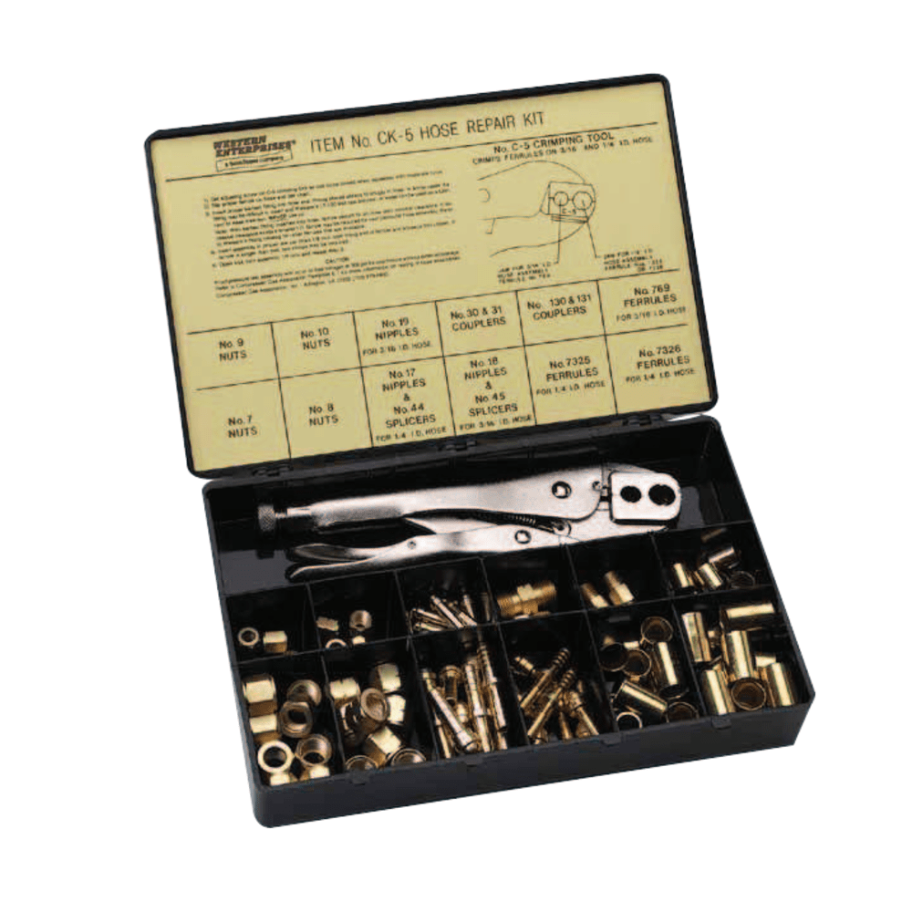 Hose Repair Kits, Fittings; Crimping Tool; Full color label/description chart