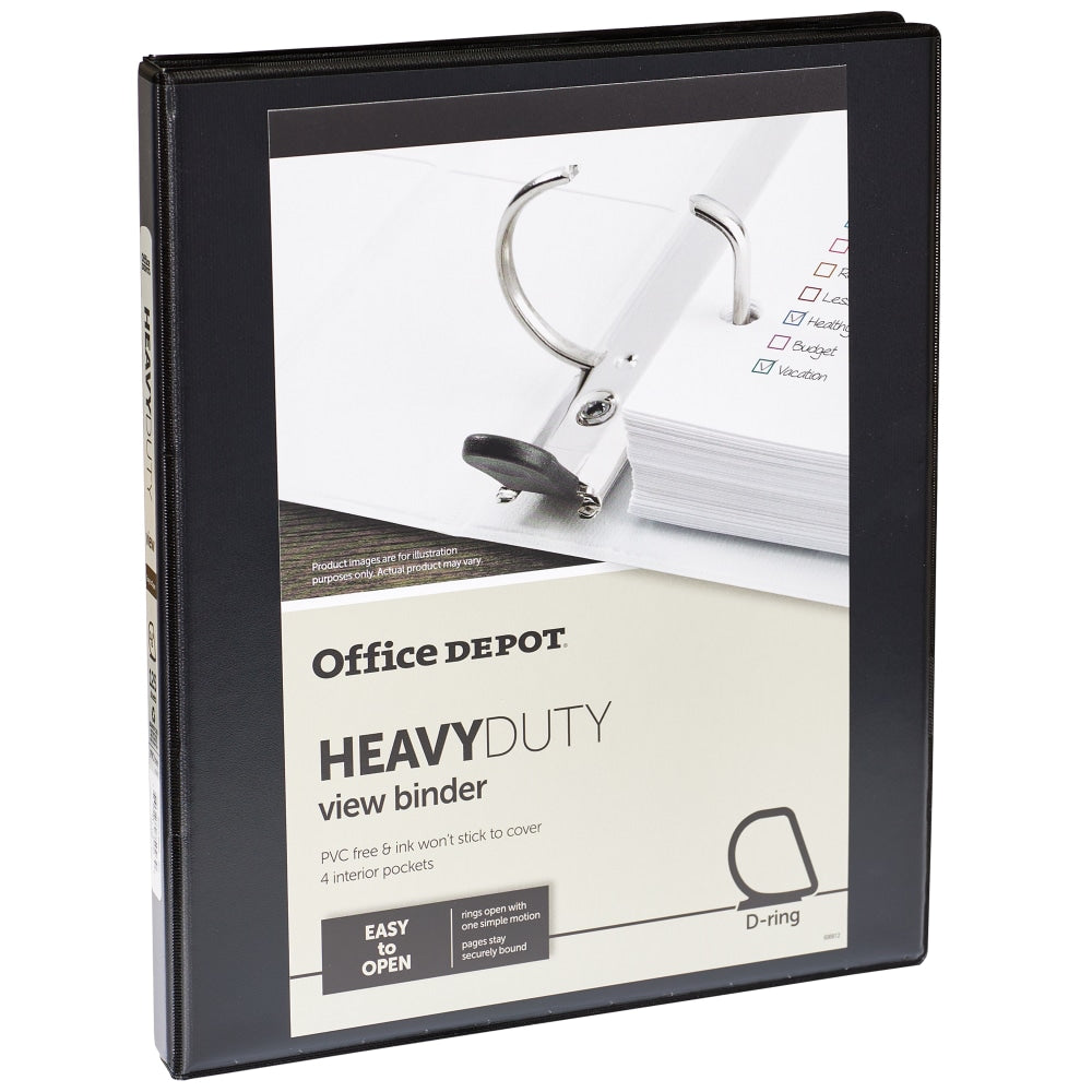 Office Depot Brand Heavy-Duty View 3-Ring Binder, 1/2in D-Rings, Black