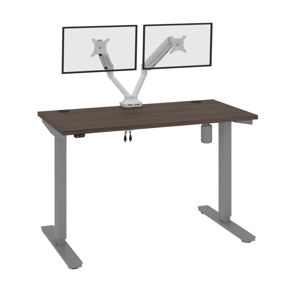 Bestar Upstand Electric 48inW Standing Desk With Dual Monitor Arm, Antigua