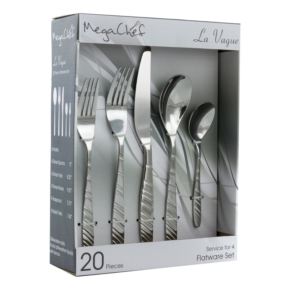 MegaChef La Vague 20-Piece Stainless-Steel Flatware Set, Silver