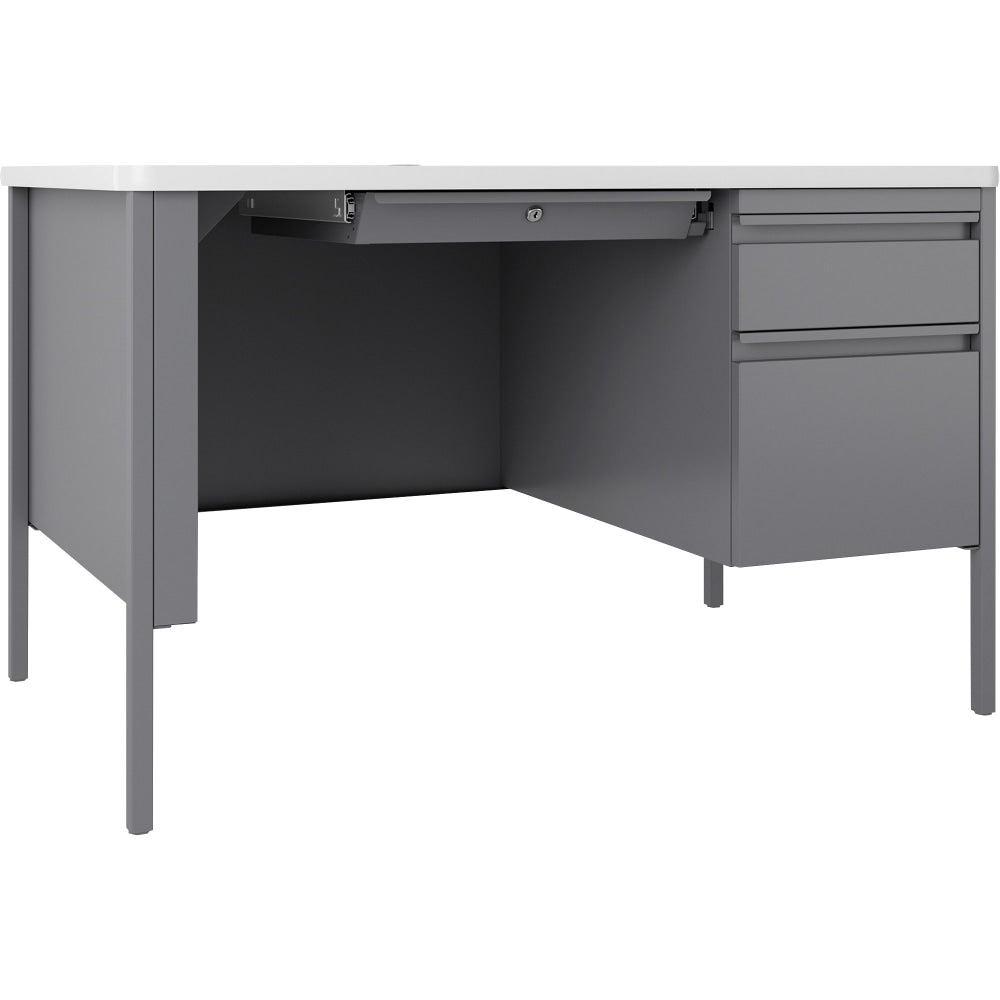 Lorell Fortress 48inW Steel Right-Pedestal Teachers Computer Desk, Platinum/White