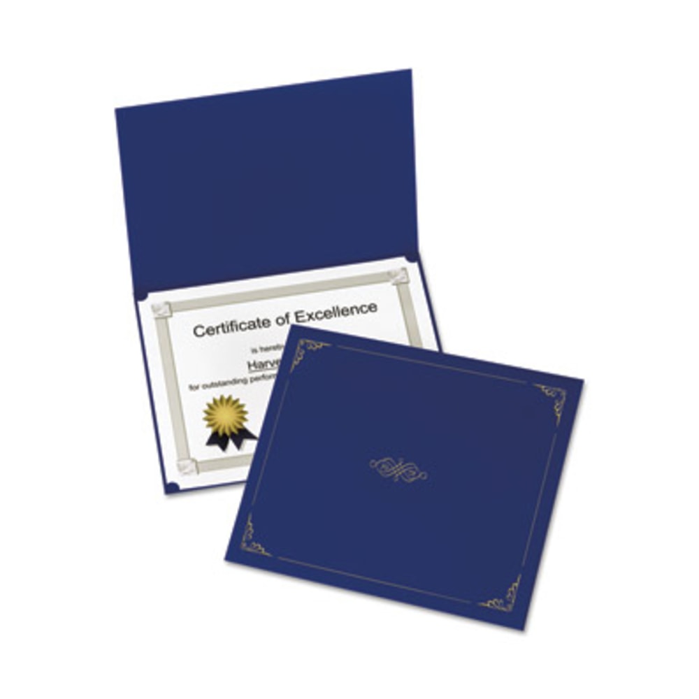 Oxford Linen-finish Certificate Holders - Letter - 8 1/2in x 11in Sheet Size - Linen - Dark Blue - 5 / Pack