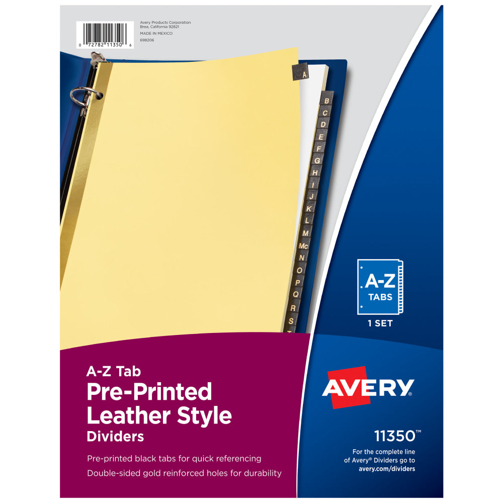 Avery A-Z Dividers For 3 Ring Binders, Pre-Printed Black Leatherette Tabs, 25-Tabs, 1 Binder Divider Set