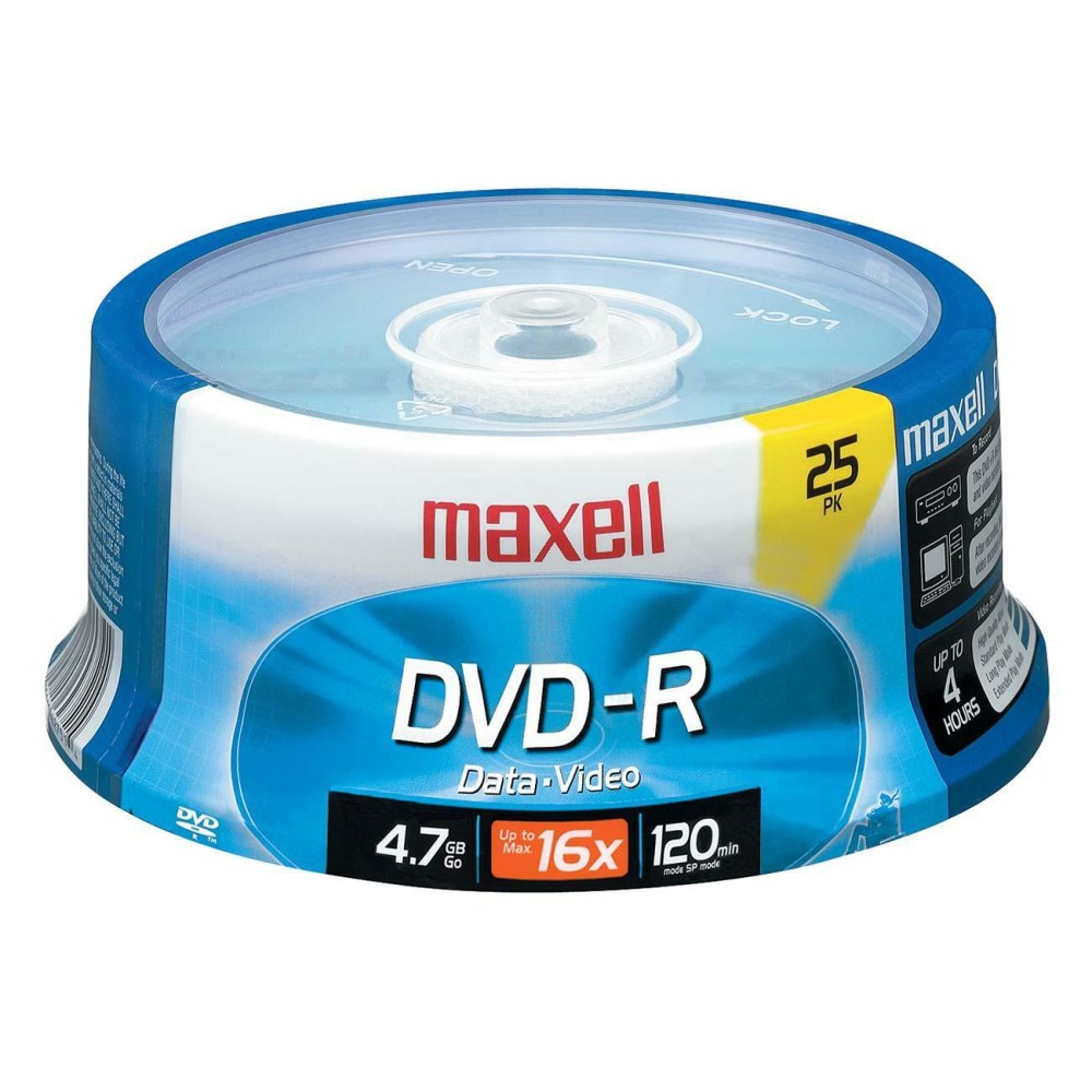 Maxell DVD-R Recordable Media Spindle, 4.7GB/120 Minutes, Pack Of 25